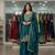 Teal-blue silk blend embroidered sharara set