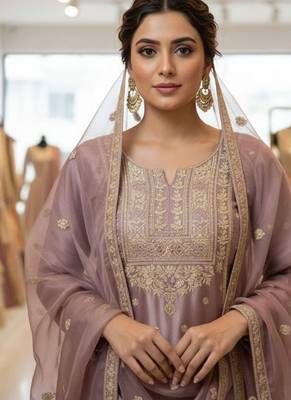 Lavender silk blend embroidered sharara set 2