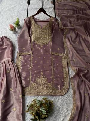 Lavender silk blend embroidered sharara set 3