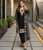 Black faux georgette embroidered kurta set