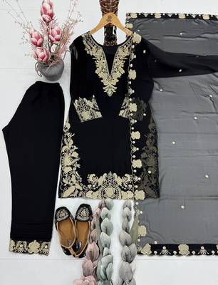 Black faux georgette embroidered kurta set 2