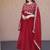 Red silk blend sequins flared gown set