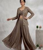 Brown silk blend embroidered palazzo set
