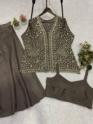 Brown silk blend embroidered palazzo set 3