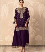 Purple faux georgette embroidered palazzo set