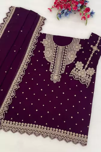 Purple faux georgette embroidered palazzo set