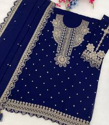 Royal-blue faux georgette embroidered palazzo set