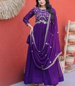 Purple silk blend sequins flared gown set