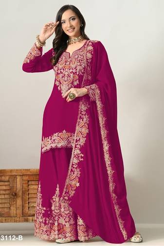 Pink silk blend embroidered palazzo set