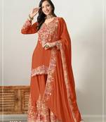 Orange silk blend embroidered palazzo set