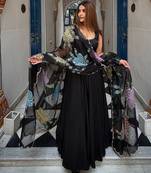 Black crepe printed anarkali set