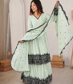 Green faux georgette embroidered palazzo set