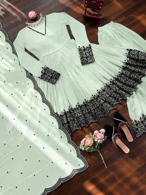 Green faux georgette embroidered palazzo set 2