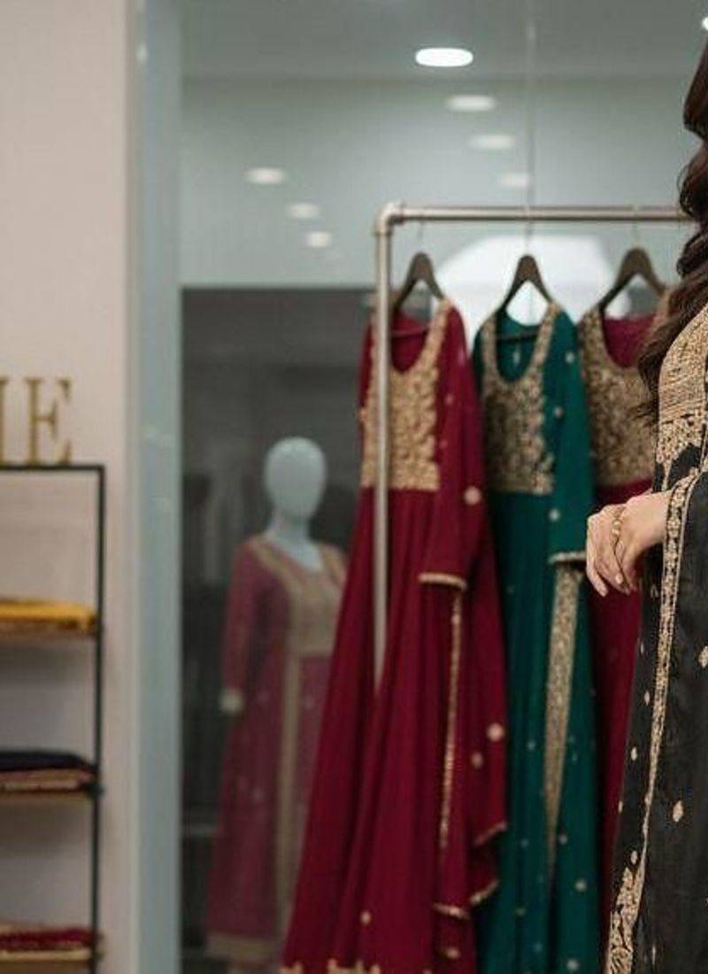 Black silk blend embroidered sharara set