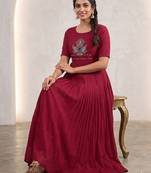 Women's new trendy rani pink pleated maxi dress with intricate peacock beadwork
