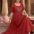 Women's new trendy red pleated maxi dress with intricate peacock beadwork