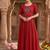 Women's new trendy red pleated maxi dress with intricate peacock beadwork