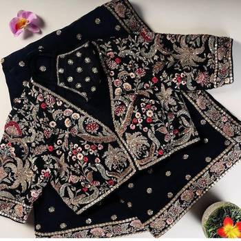 Black Color Embroidery, Thread And Sequience Work Satin Saree 4