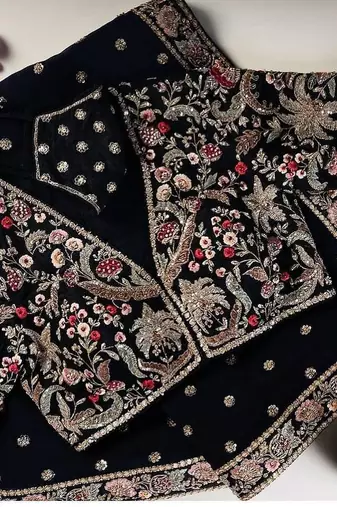 Black Color Embroidery, Thread And Sequience Work Satin Saree