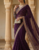 Wine Color Embroidery, Thread And Sequience Work Satin Saree