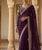 Wine Color Embroidery, Thread And Sequience Work Satin Saree