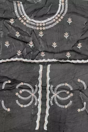 Grey fendy satin embroidered saree with unstitched blouse