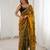 Gold fendy satin embroidered saree with unstitched blouse