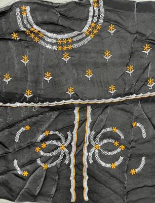 Gold fendy satin embroidered saree with unstitched blouse 4