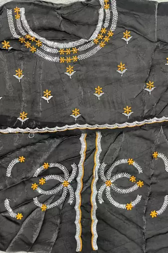 Gold fendy satin embroidered saree with unstitched blouse