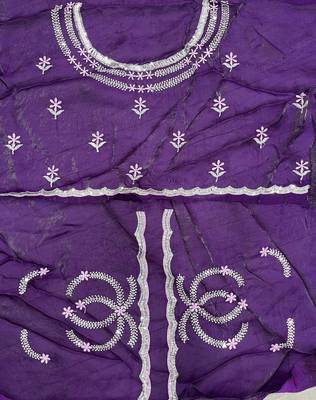 Lavender fendy satin embroidered saree with unstitched blouse 4