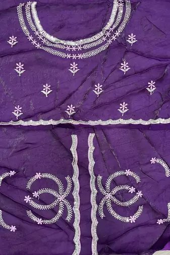Lavender fendy satin embroidered saree with unstitched blouse