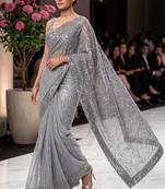 Silver imported half half sequin saree with silk blouse