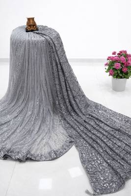 Silver imported half half sequin saree with silk blouse 2