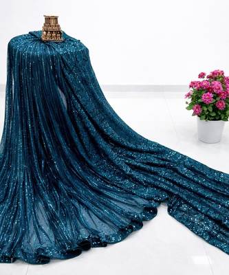 royal blue imported half half sequin saree with silk blouse 2