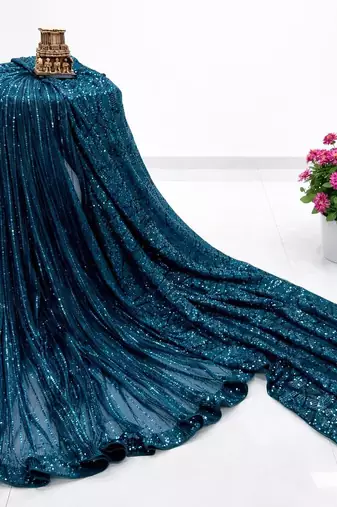 royal blue imported half half sequin saree with silk blouse