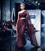 Plum imported half half sequin saree with silk blouse