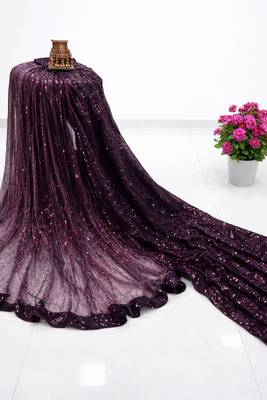 Plum imported half half sequin saree with silk blouse 2