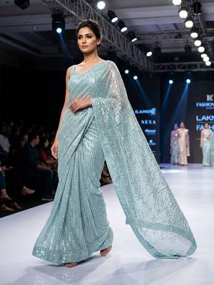 Blue imported half half sequin saree with silk blouse 1