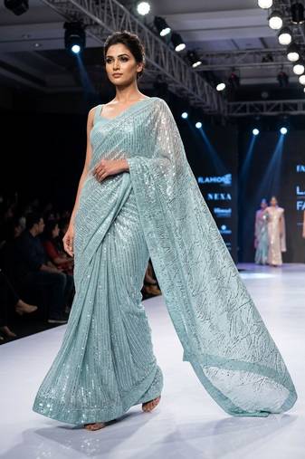 Blue imported half half sequin saree with silk blouse