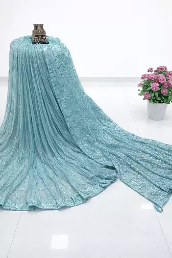 Blue imported half half sequin saree with silk blouse