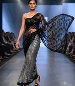 Black imported half half sequin saree with silk blouse
