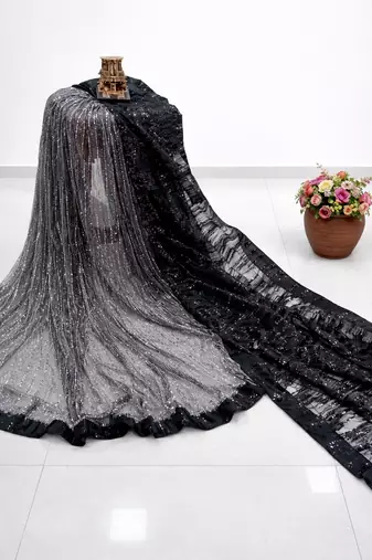 Black imported half half sequin saree with silk blouse