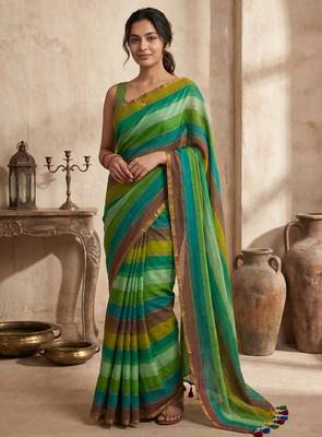 Green traditional khadi cotton casual wear saree 1