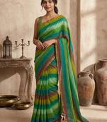 Green traditional khadi cotton casual wear saree