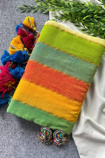 Green traditional khadi cotton casual wear saree