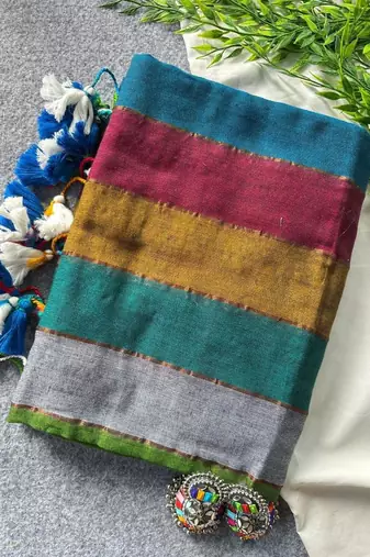 Multicolor traditional khadi cotton casual wear saree