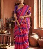 Pink traditional khadi cotton casual wear saree