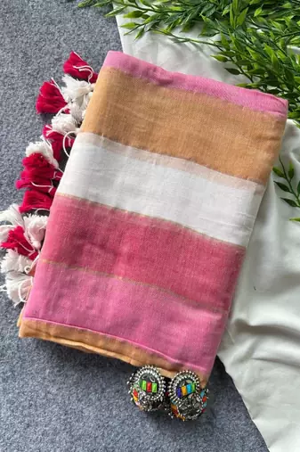 Pink traditional khadi cotton casual wear saree