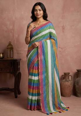 Multicolor traditional khadi cotton casual wear saree 1