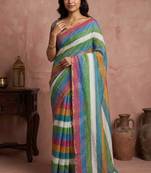 Multicolor traditional khadi cotton casual wear saree